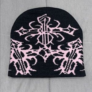 Black and Pink Patterned Beanie